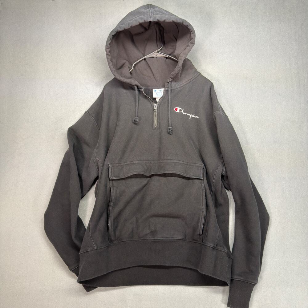 Champion Reverse Weave Quarter Zip Hoodie Mens XL Black Pocket Pullover